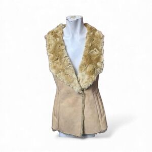 Camel Faux Fur Collar Vest – Size S‎